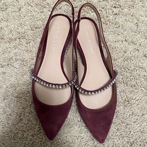 Stuart Weitzman Maroon Slingback Flats with Rhinestone Detail